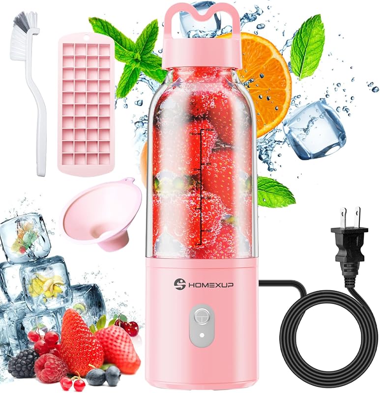 HOMEXUP Portable Personal Blender, 17oz Capacity, 175W Motor, Pink Smo