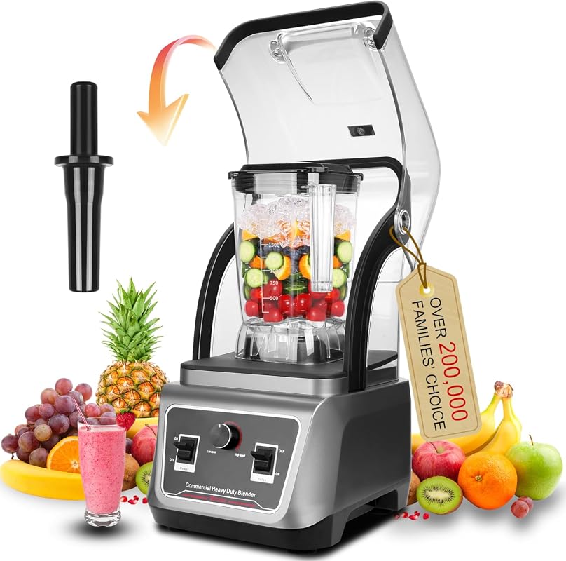 Professional Commercial Blender with Soundproof Shield, 2200W Power, S