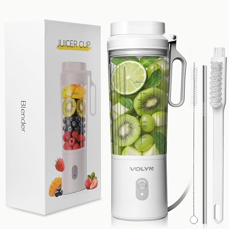 VOLYN Mini Electric Blender, Portable Smoothie Maker with Straw and Cl