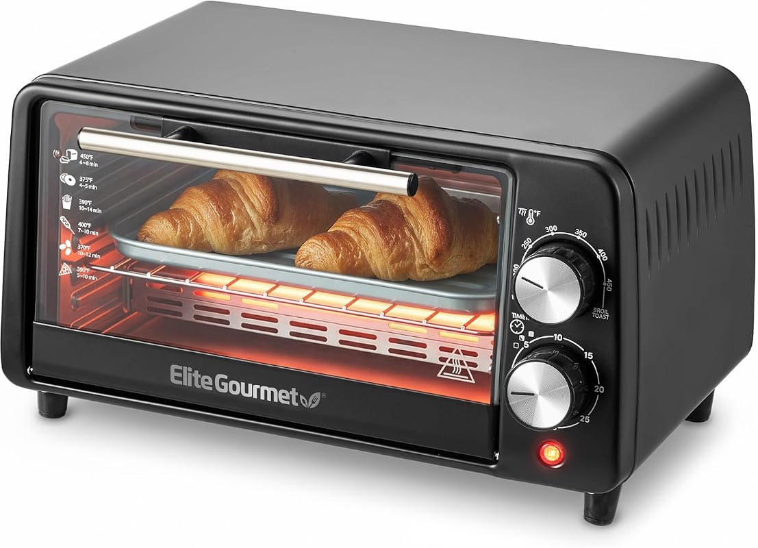 Elite Gourmet ETO449X 9.5-Quart 4-Slice Toaster Oven Featuring 800W Qu